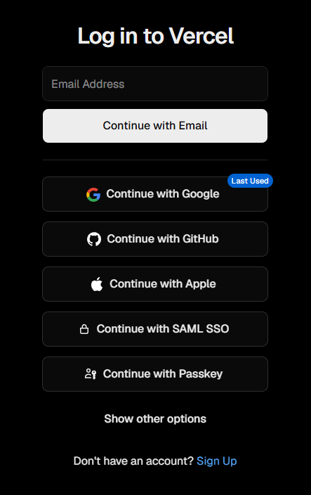Screenshot of auth vercel