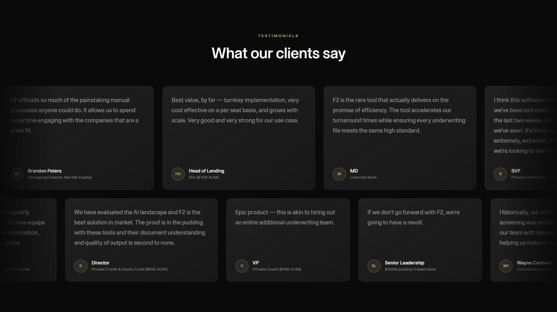 Screenshot of testimonials f2