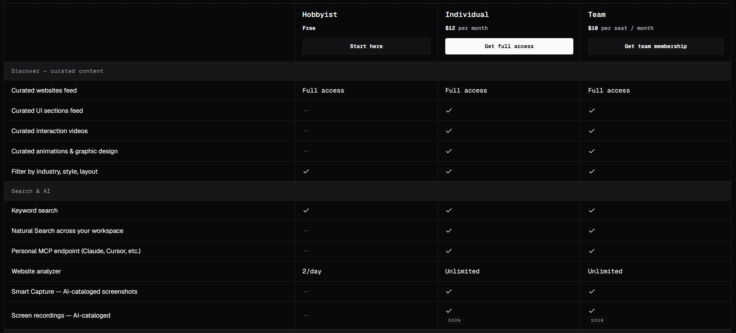 Screenshot of comparison save design
