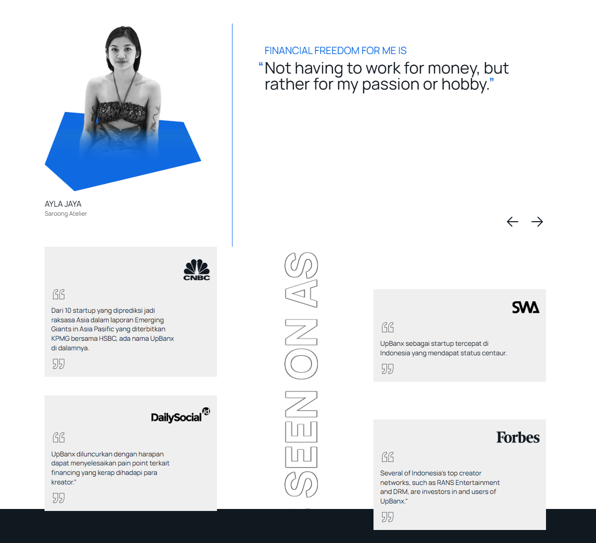 Screenshot of testimonials upbanx