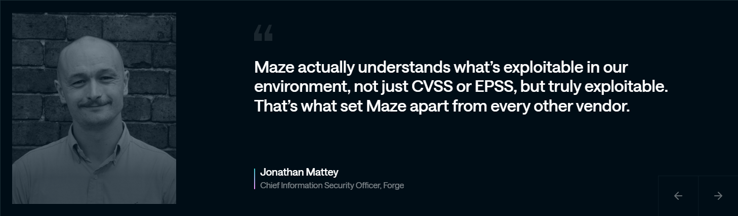 Screenshot of testimonials maze