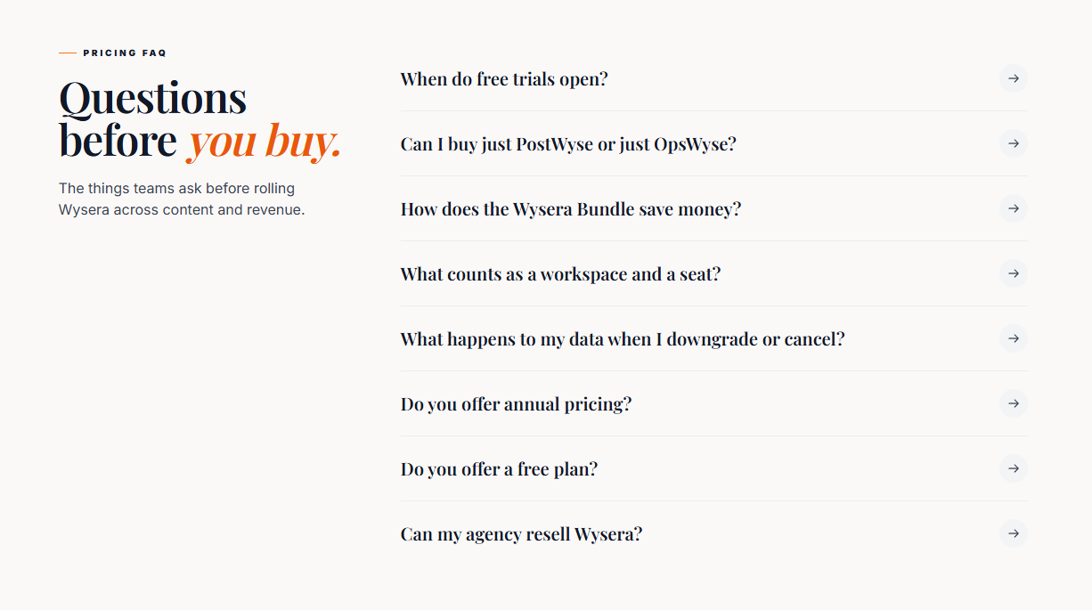Screenshot of faq wysera