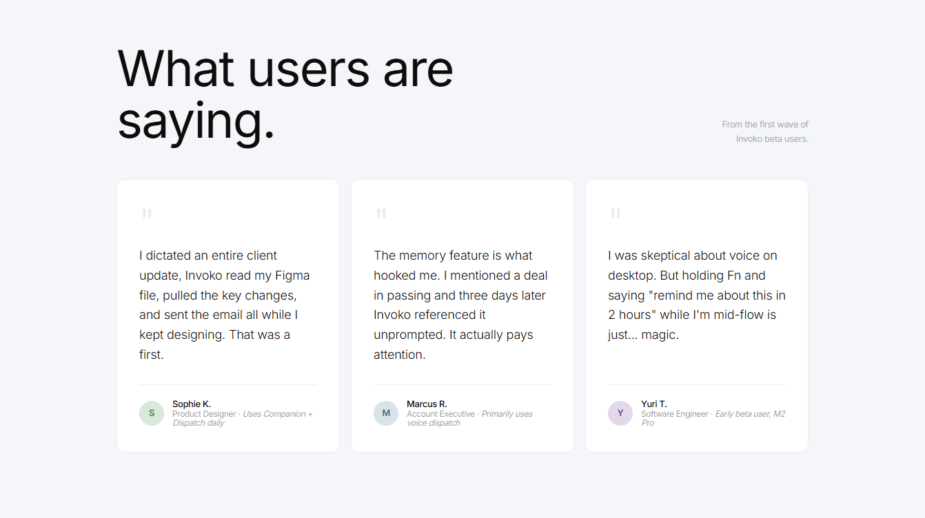 Screenshot of testimonials ivoko