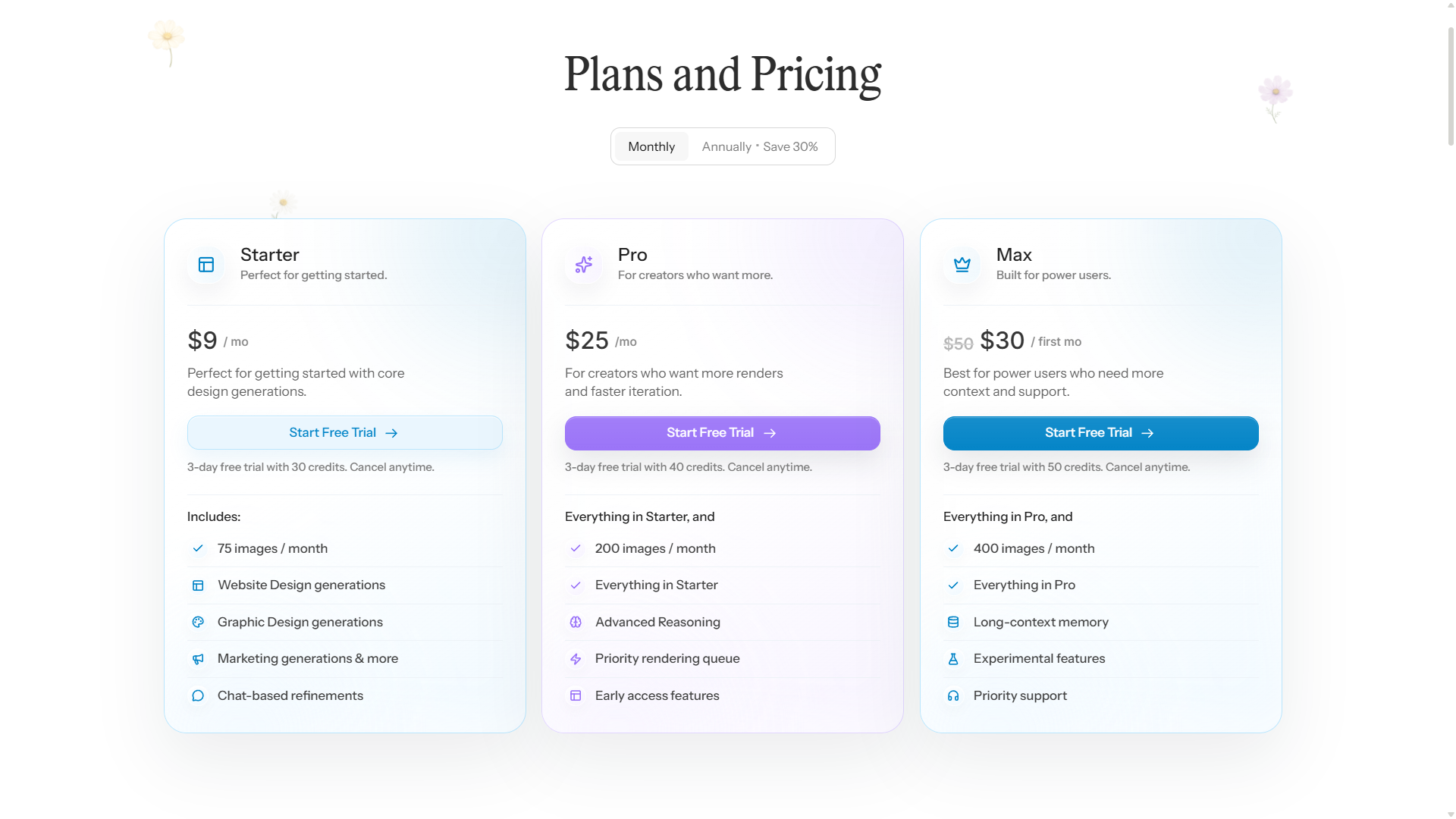 Screenshot of pricing make design