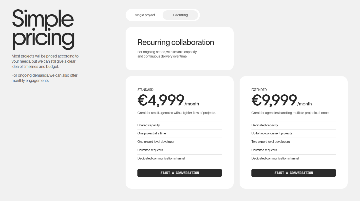 Screenshot of pricing incredibles