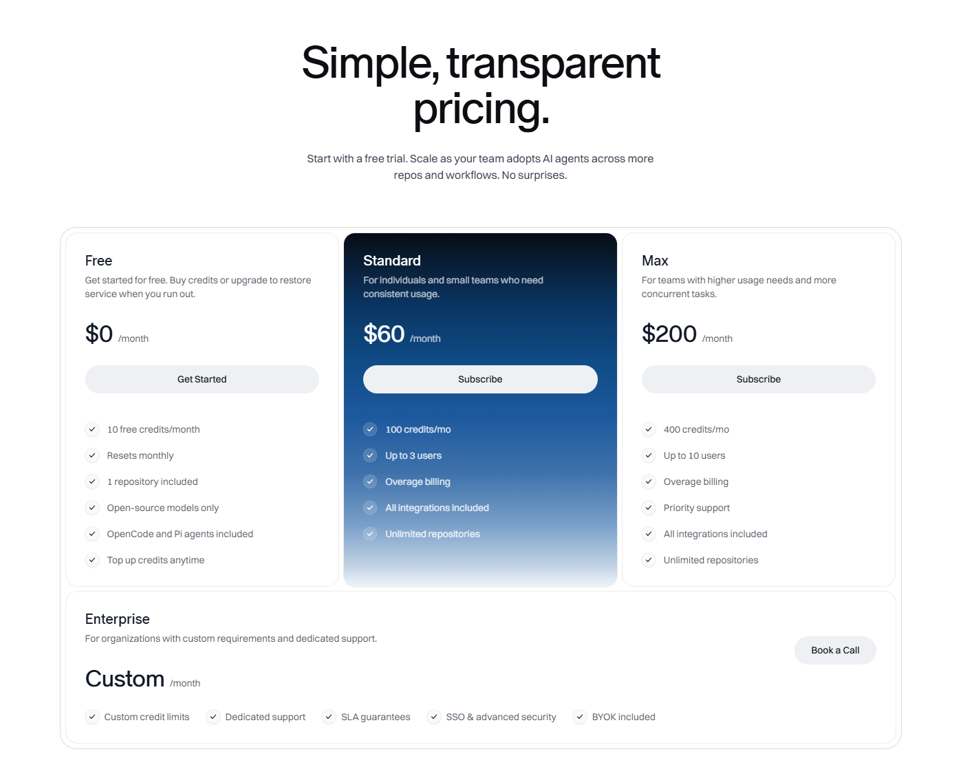 Screenshot of pricing tembo