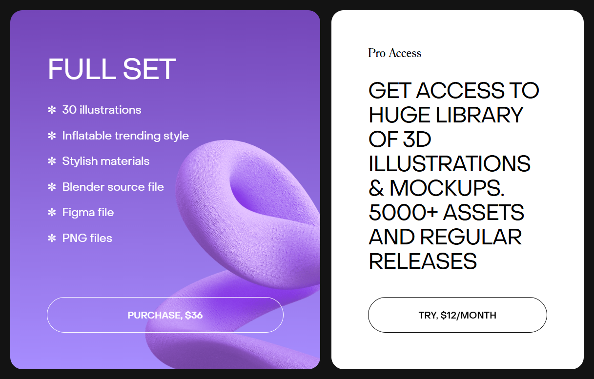 Screenshot of pricing inflatable