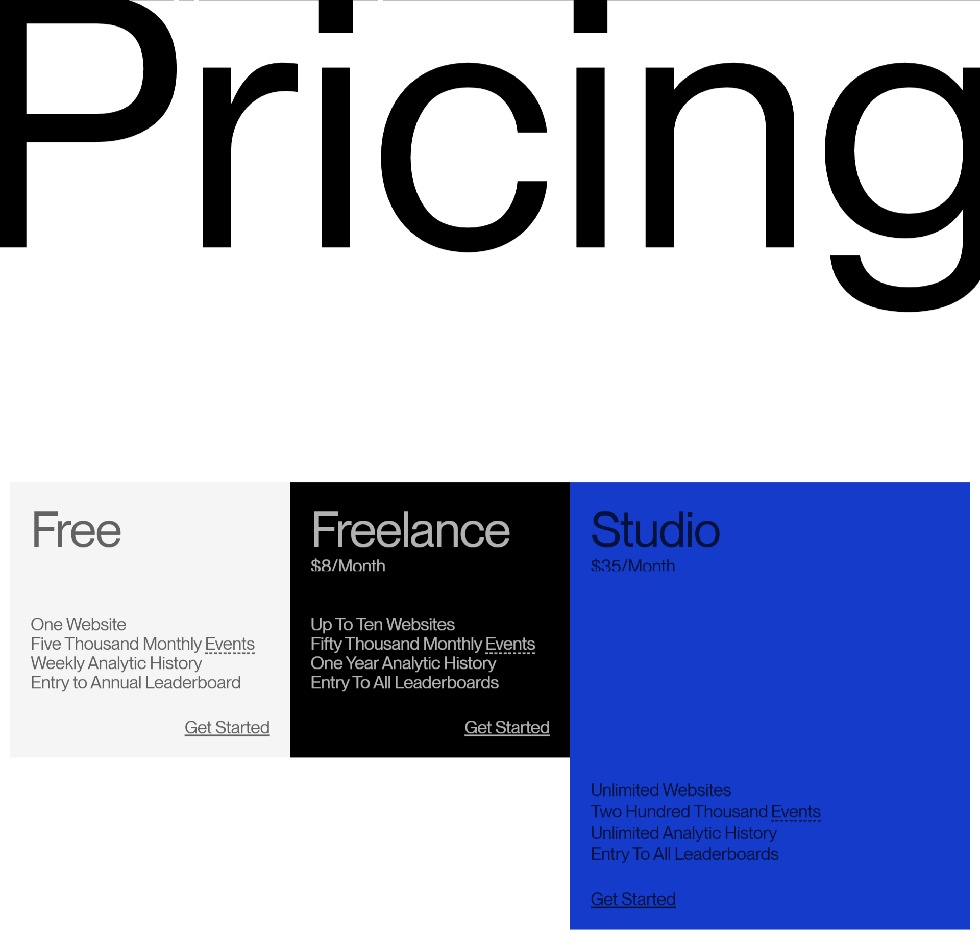 Screenshot of pricing measured
