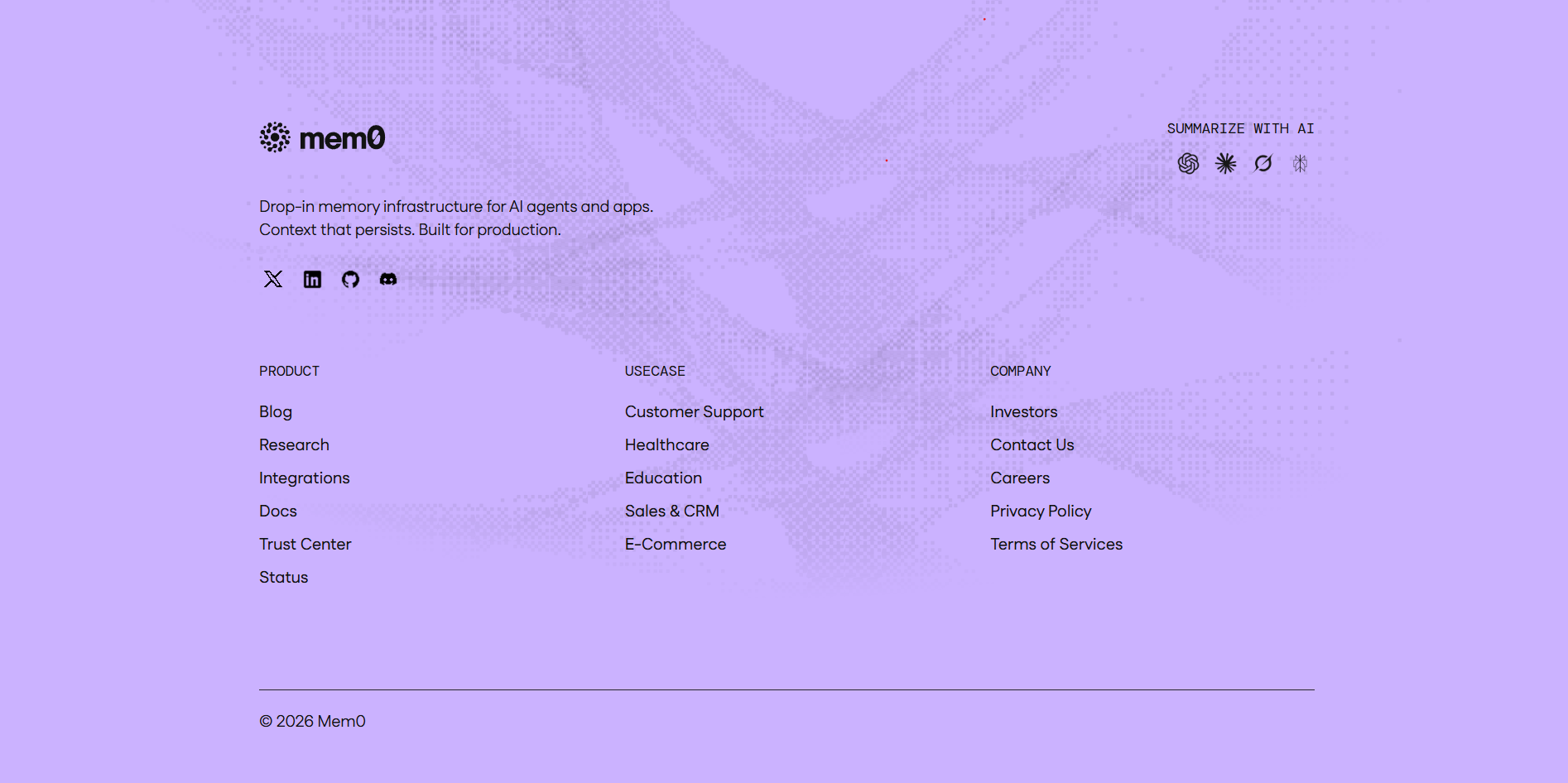 Screenshot of footer mem0