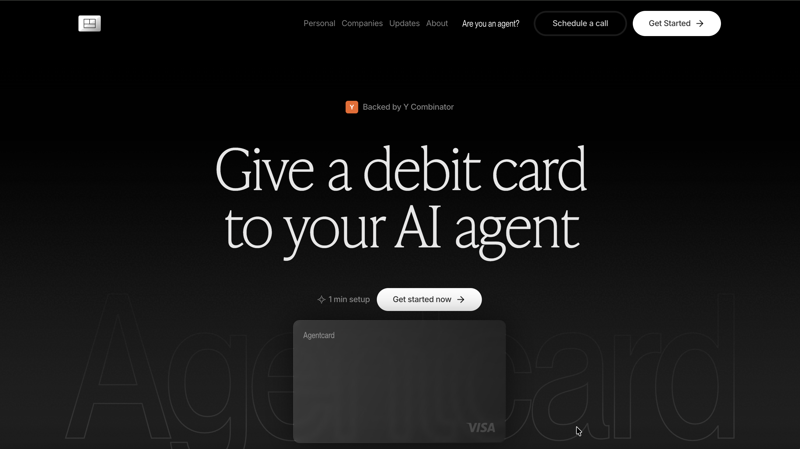 Screenshot of agentcard landing