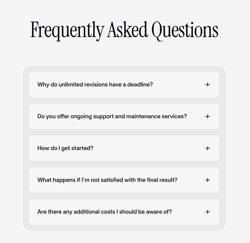 Screenshot of faq lander studio
