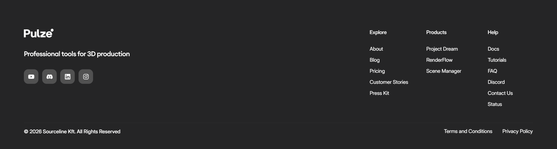 Screenshot of footer pulze