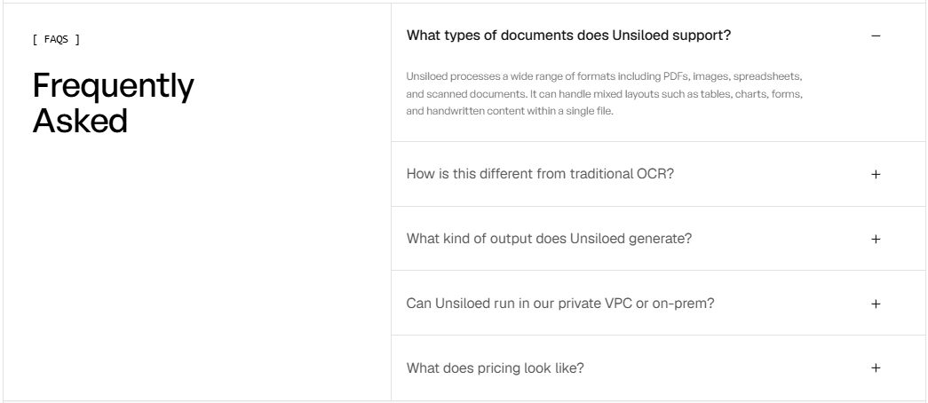 Screenshot of faq unsiloed