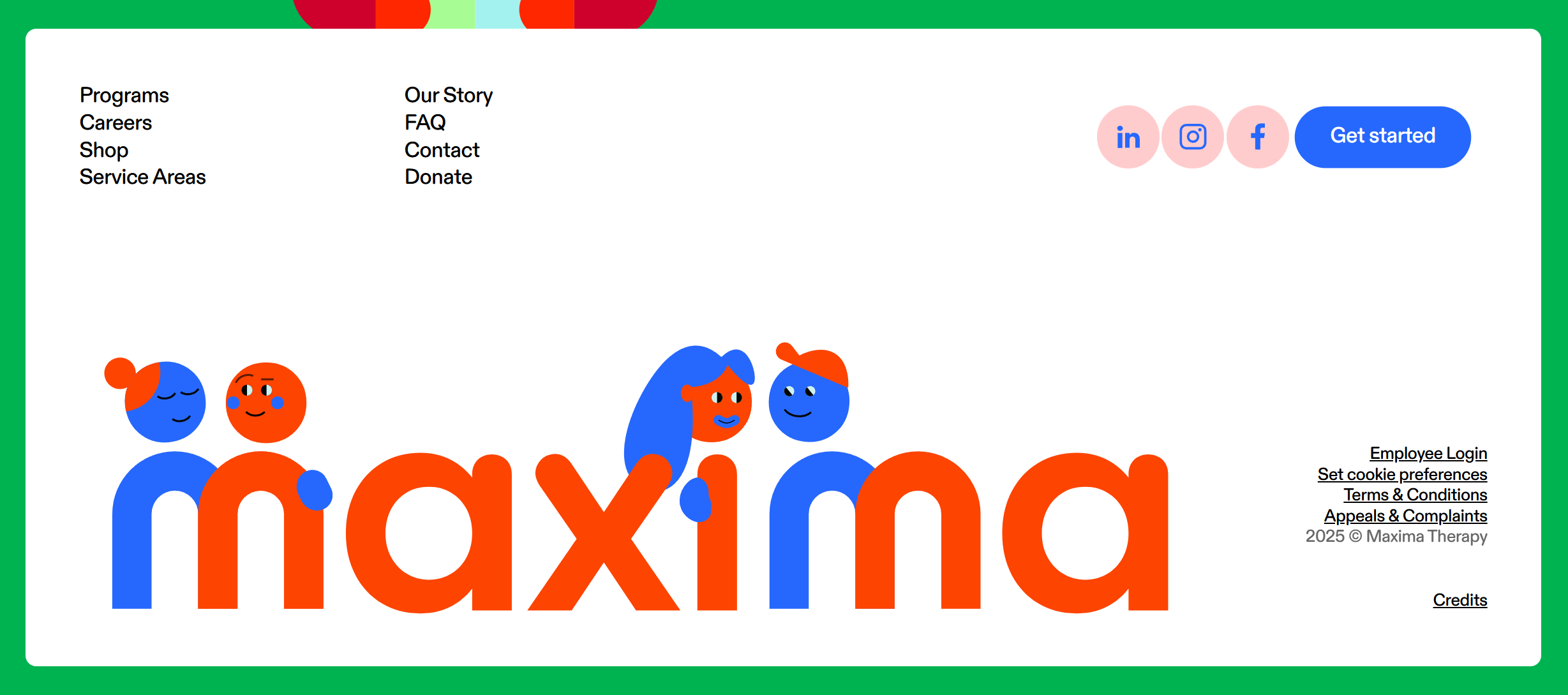 Screenshot of footer maxima therapy