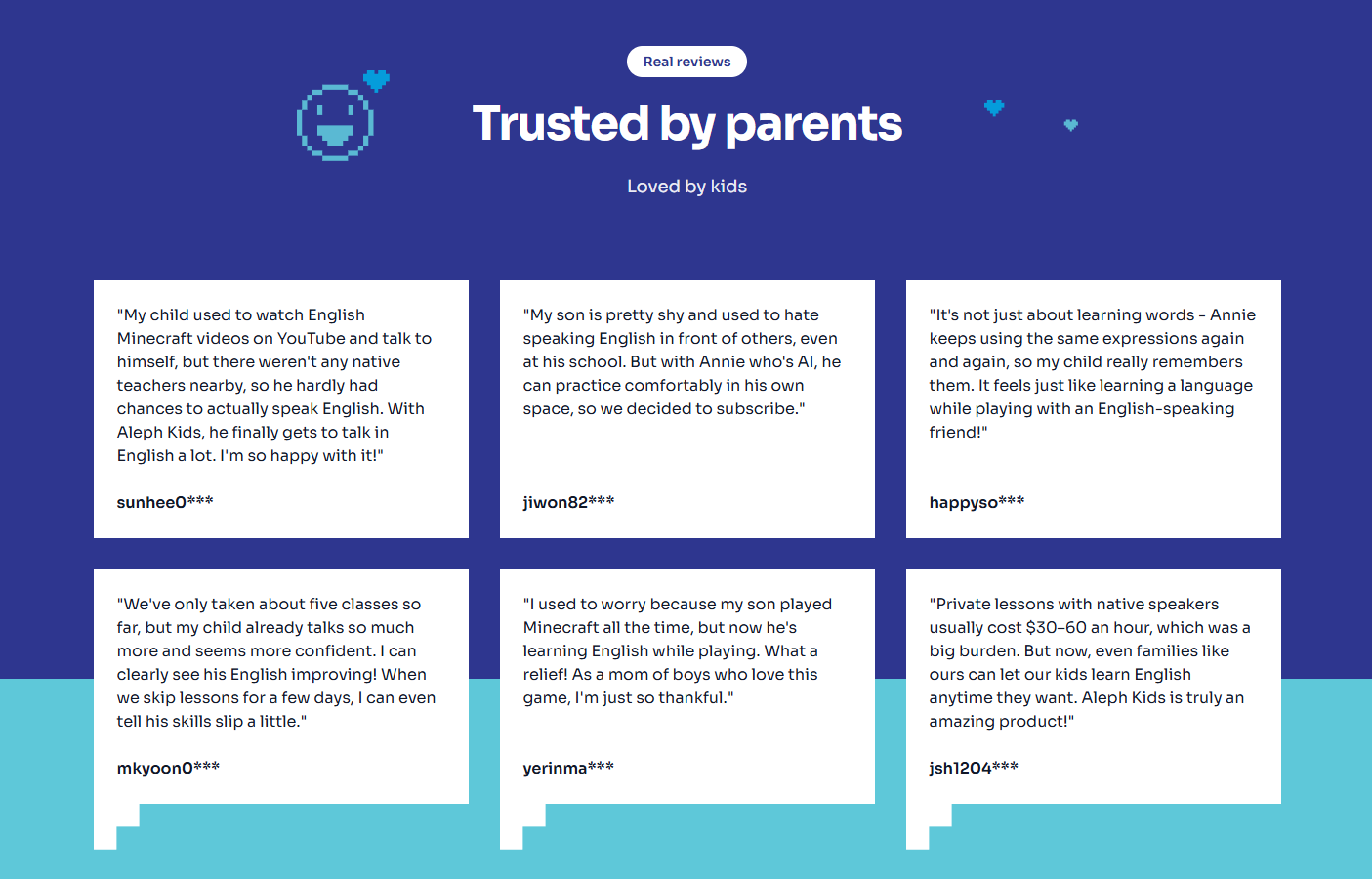Screenshot of testimonials alephkids
