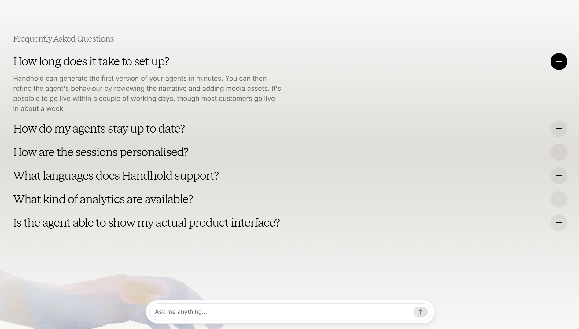 Screenshot of faq handhold