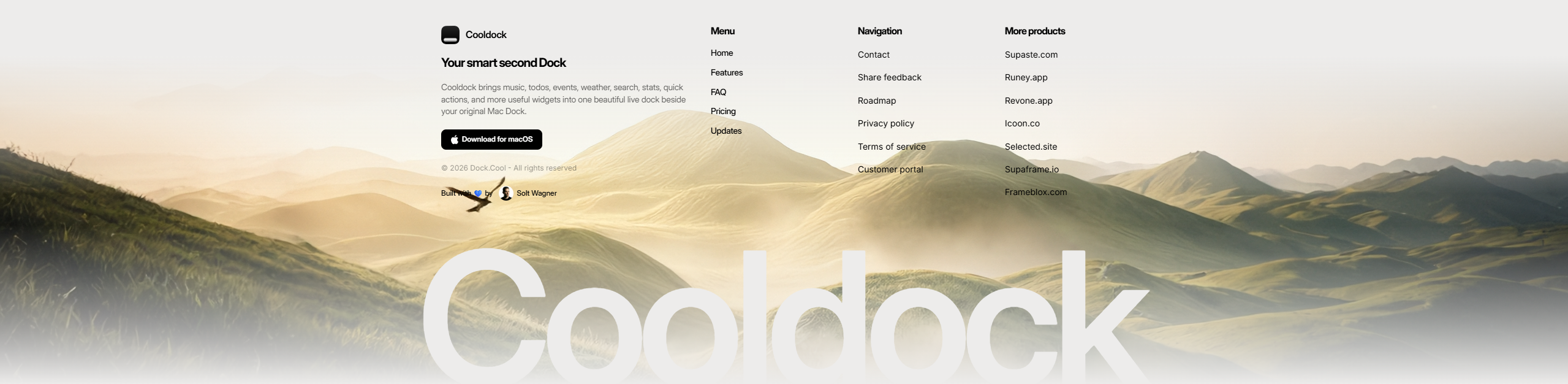 Screenshot of footer cooldock