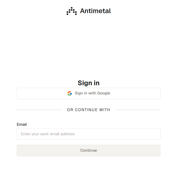 Screenshot of auth antimetal