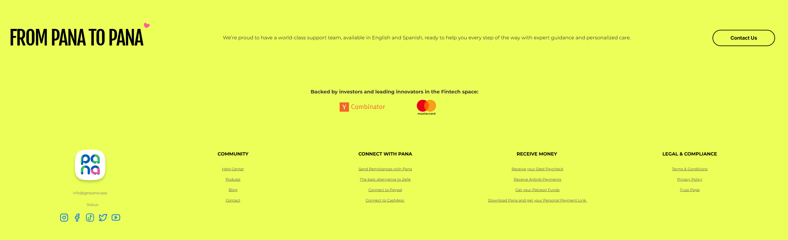 Screenshot of footer pana