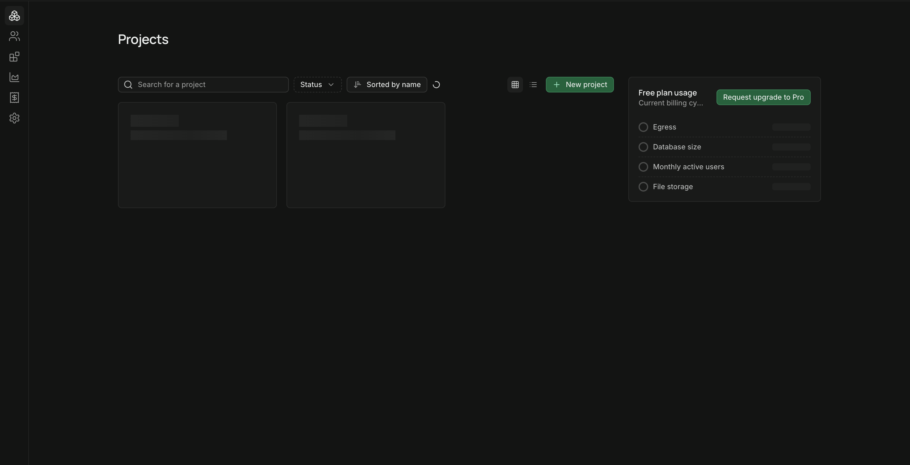Screenshot of dashboard supabase