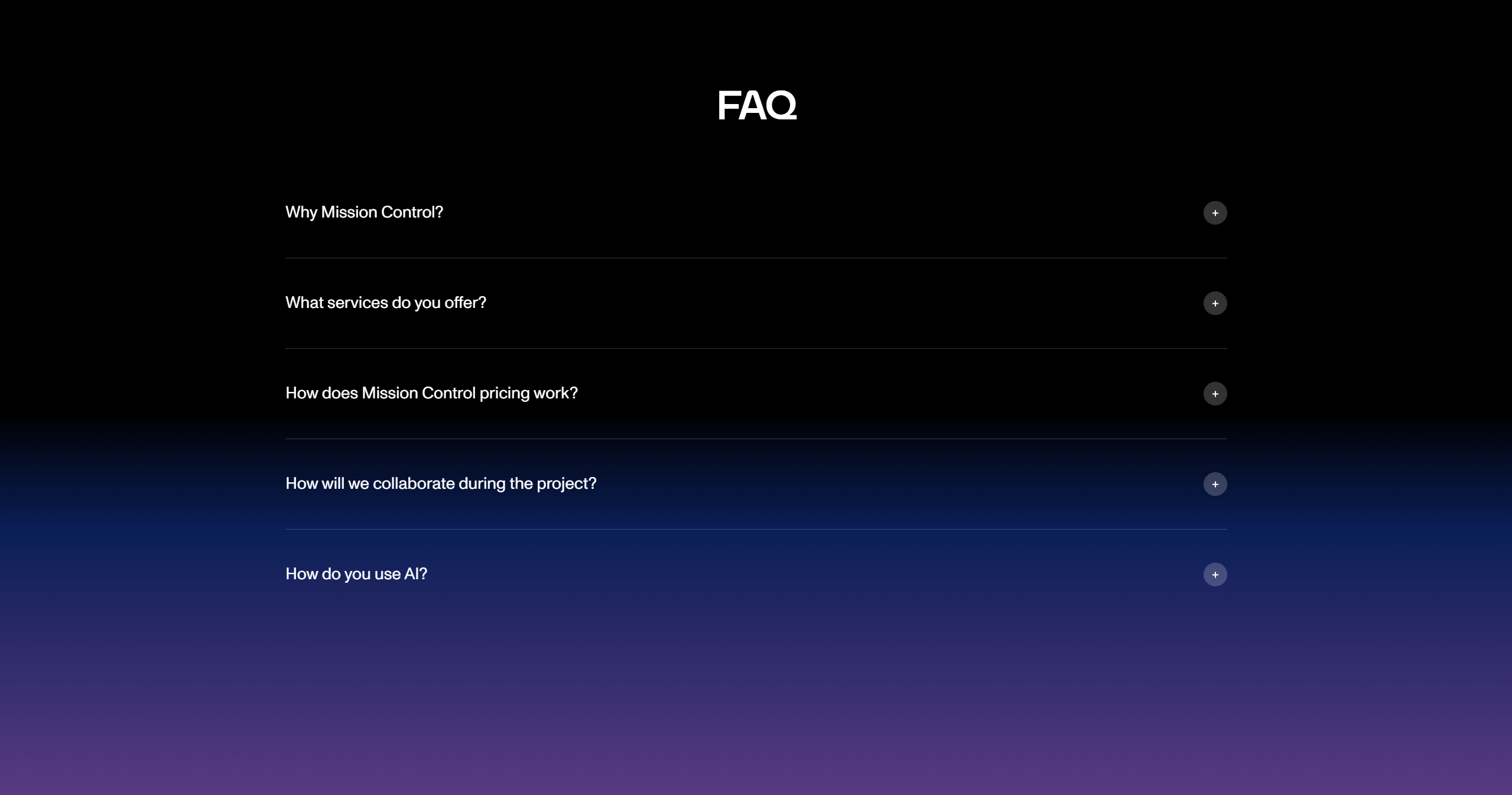 Screenshot of faq mission control