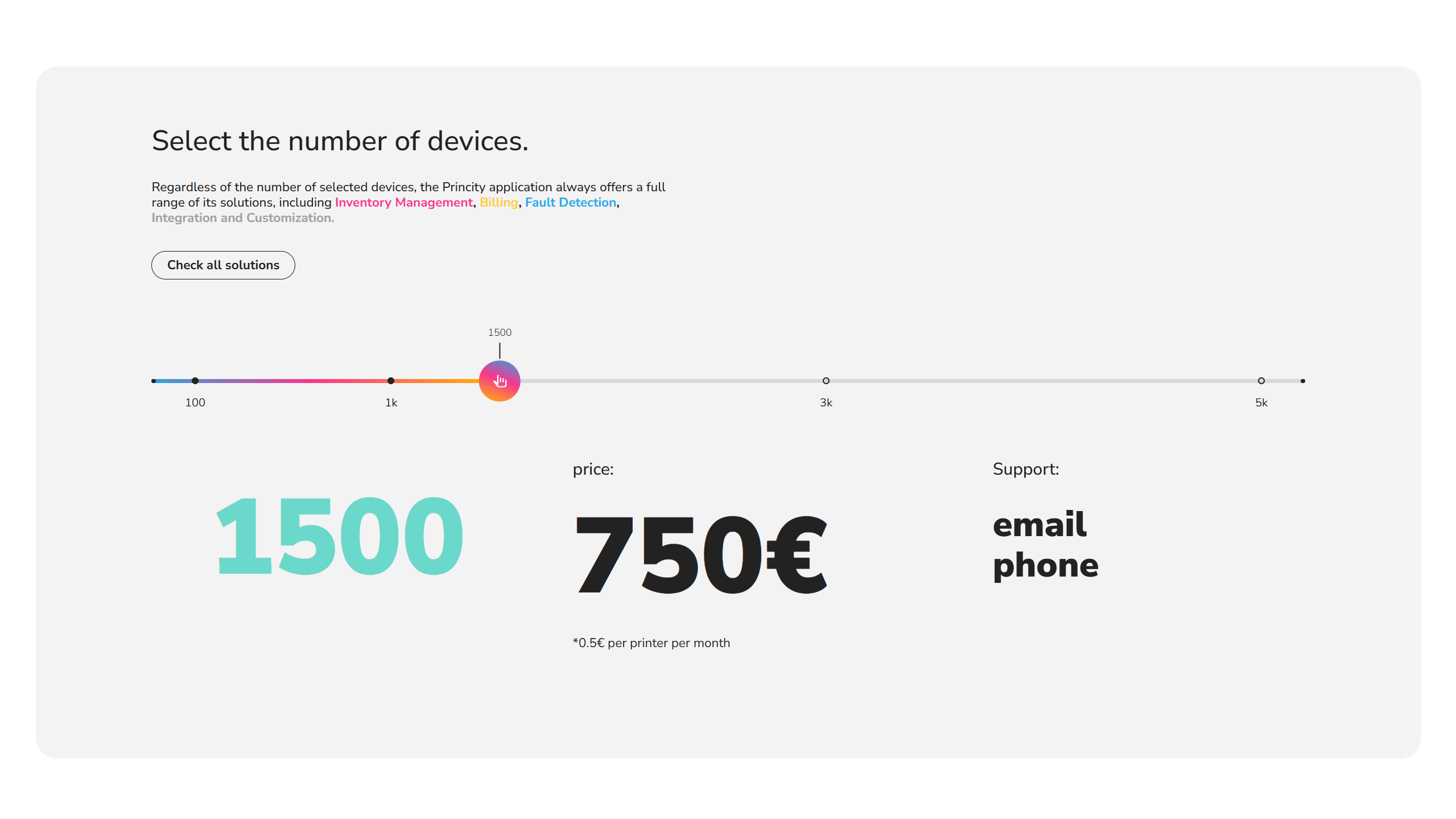 Screenshot of pricing princity