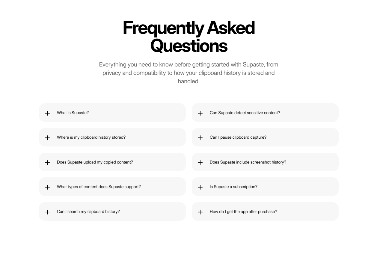 Screenshot of faq supaste
