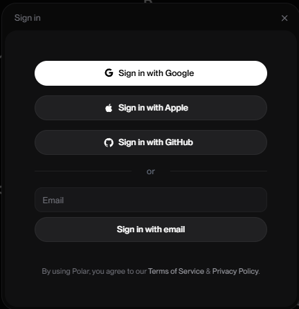 Screenshot of auth polar