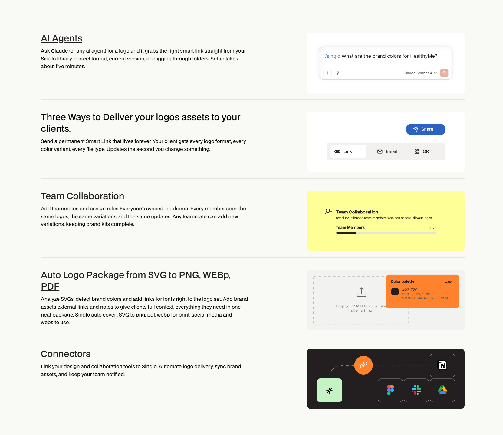 Screenshot of features sinqlo