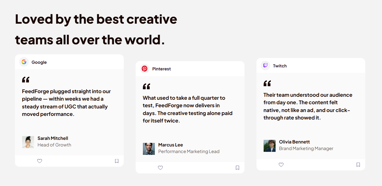 Screenshot of testimonials feed forge