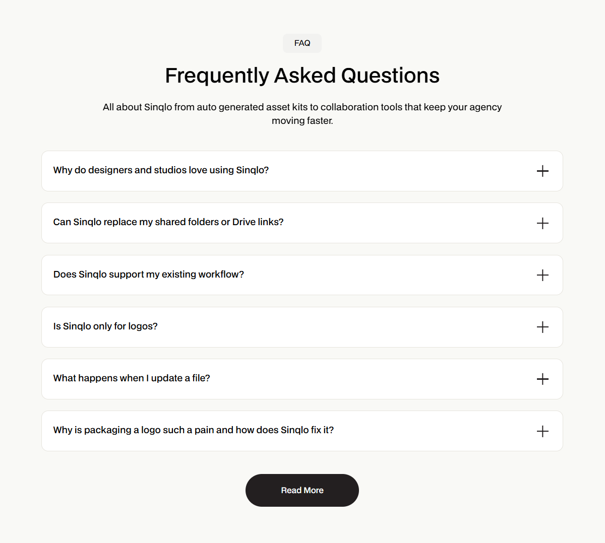 Screenshot of faq sinqlo
