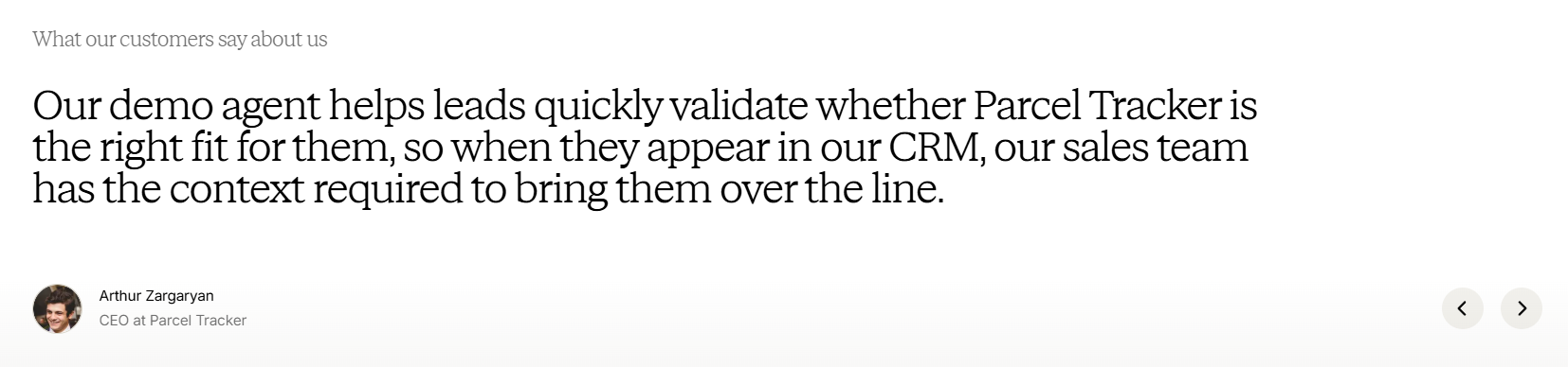 Screenshot of testimonials handhold