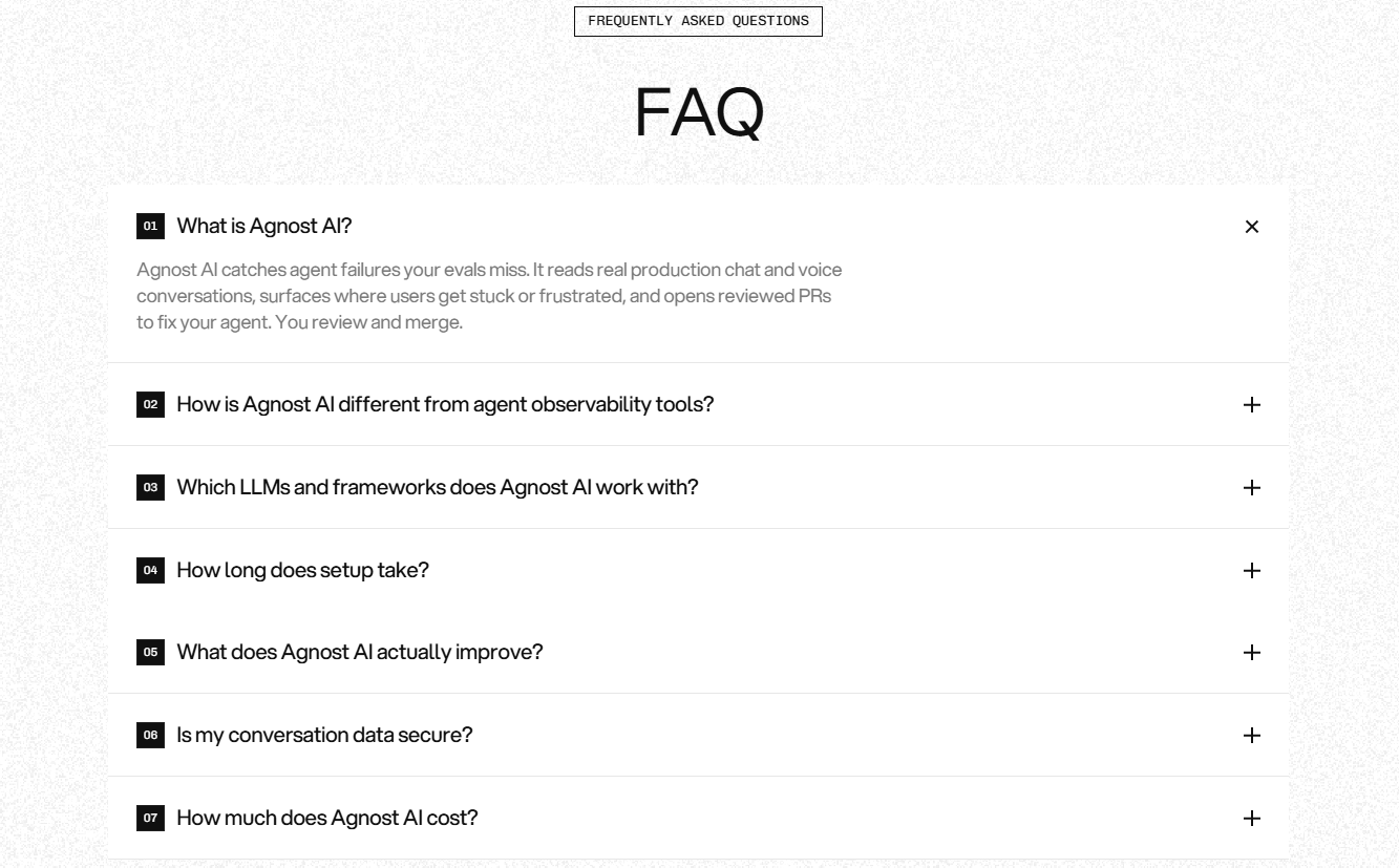 Screenshot of faq agnost ai