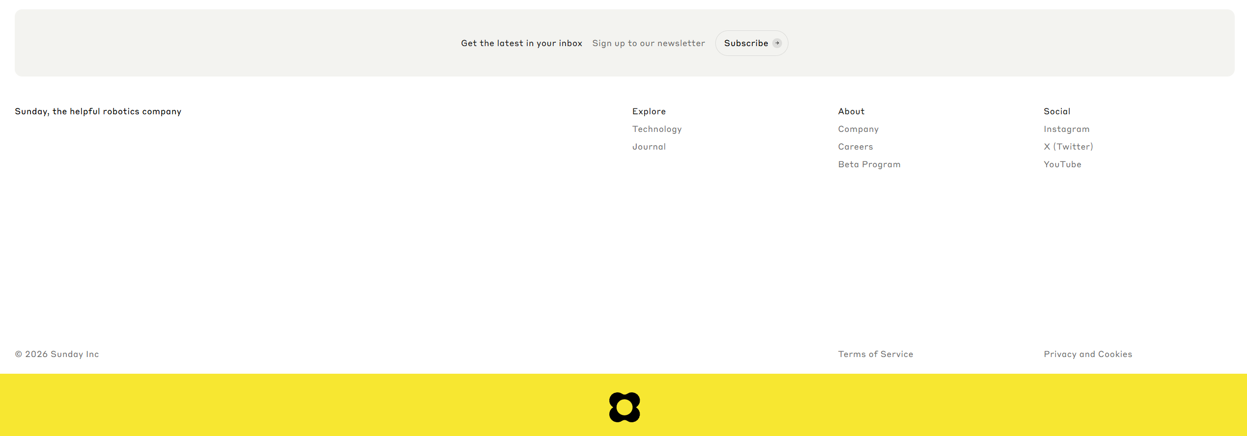 Screenshot of footer sunday robotics