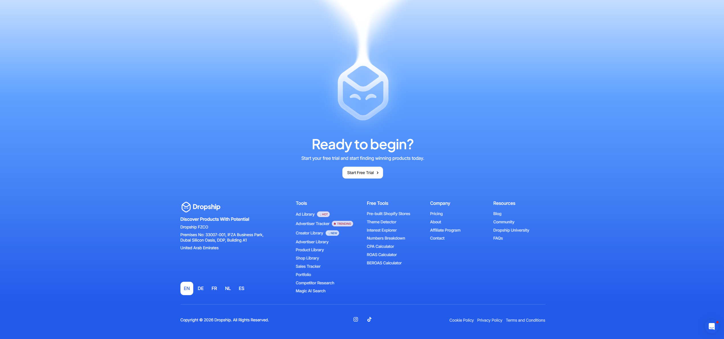 Screenshot of footer dropship