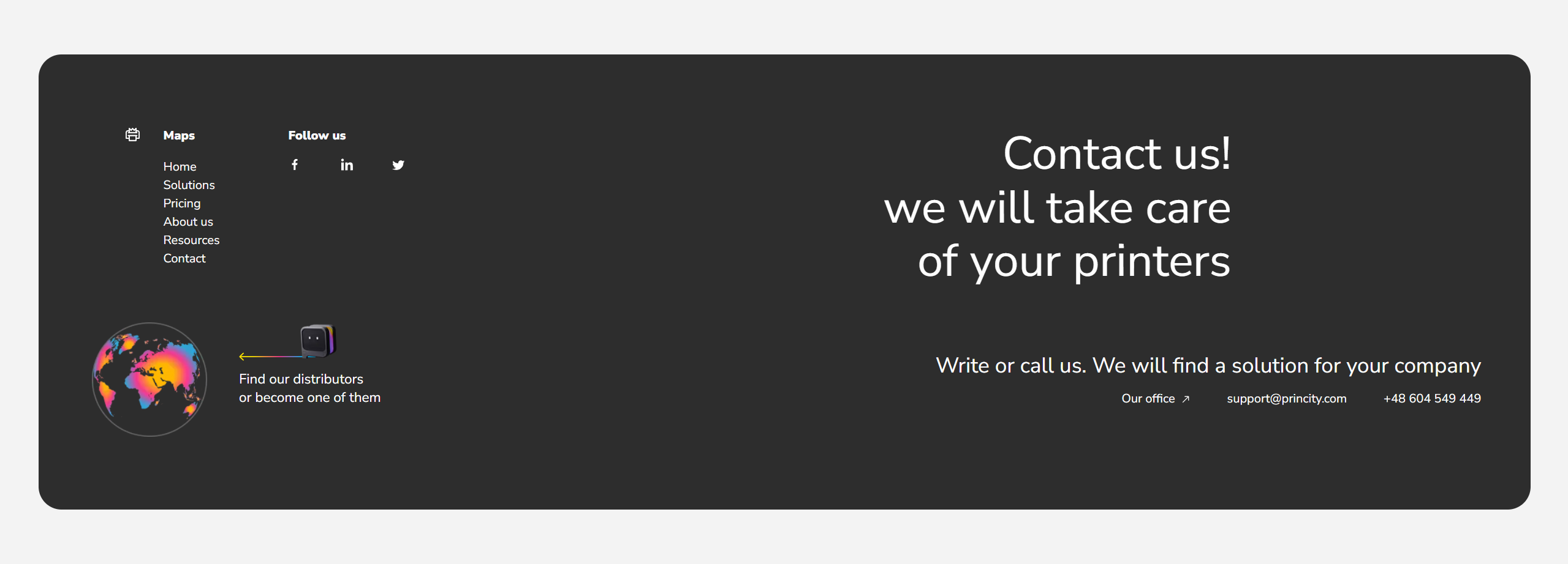 Screenshot of footer princity