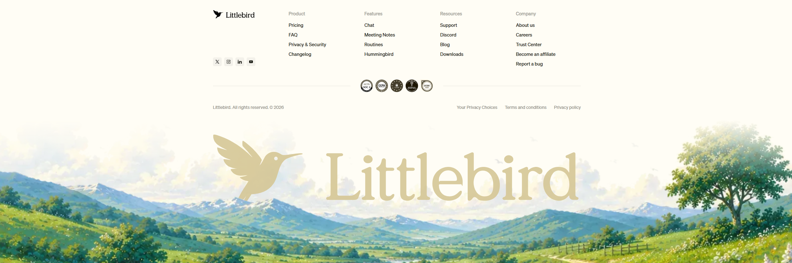 Screenshot of footer littlebird