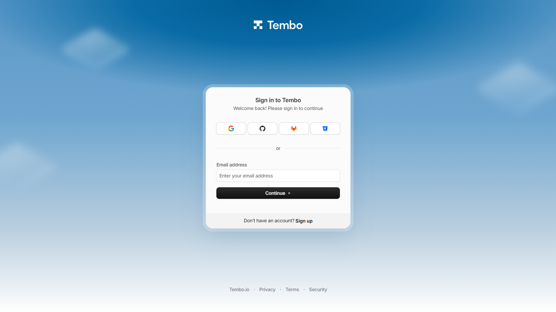 Screenshot of auth tembo